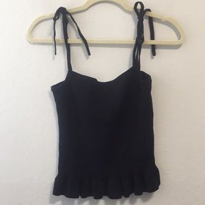 Express Tie Strap Ruffle Trim Ribbed Tank Top